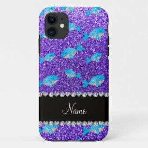 Personalisierter Name lila Glitzer Wale Case-Mate iPhone Hülle