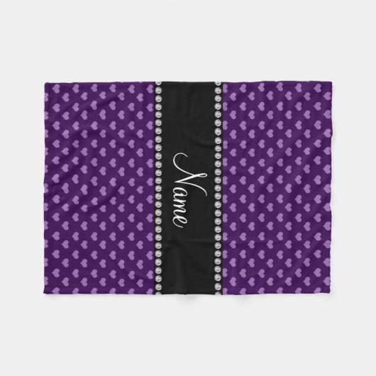Personalisierter Name lila Herzen Fleecedecke (Vorderseite (Horizontal))