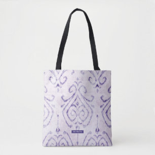 Personalisierter Name lila Ikat Pattern Bridesmaid Tasche