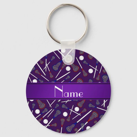 Personalisierter Name lila Lacrosse-Muster Schlüsselanhänger (Vorderseite)