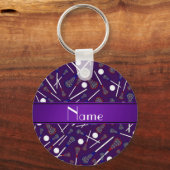 Personalisierter Name lila Lacrosse-Muster Schlüsselanhänger (Vorderseite)