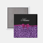 Personalisierter Name lila Leopardendruck Magnet (Vorderseite/Rückseite)
