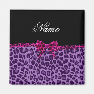 Personalisierter Name lila Leopardendruck Magnet