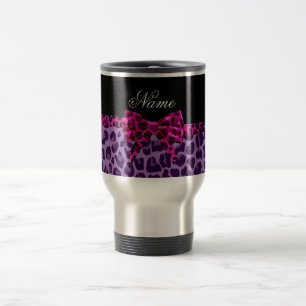 Personalisierter Name lila Leopardendruck Reisebecher