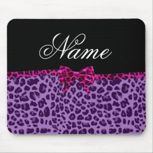 Personalisierter Name lila Leopardruck Rosa Bug Mousepad