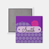 Personalisierter Name Lila Polka Dots Rosa Blume Magnet (Vorderseite/Rückseite)