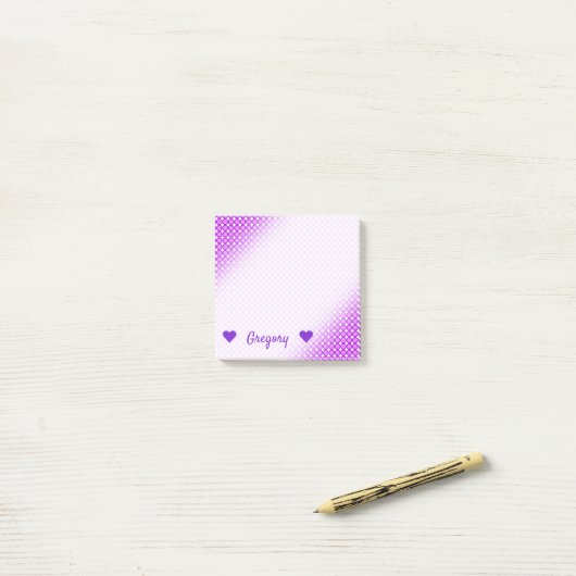 Personalisierter Name + Lila Punkte/Kreis-Muster Post-it Klebezettel (Auf Schreibtisch)