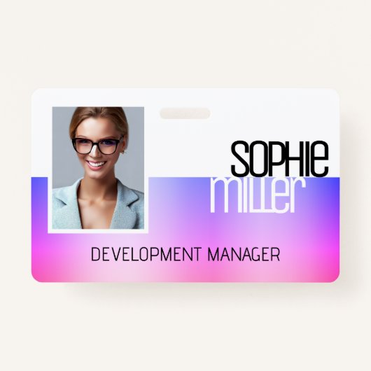 Personalisierter Name Lila Rosa Gradient Trendy Ausweis (Vorderseite)