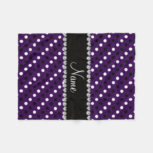 Personalisierter Name lila Schwarz-weiße Polka-Pun Fleecedecke (Vorderseite (Horizontal))