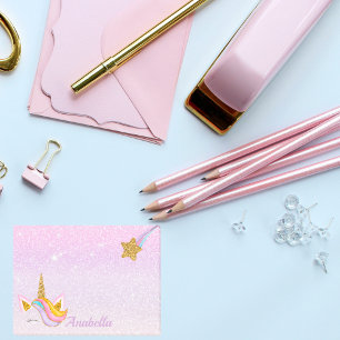 Personalisierter Name Lila Sparkle Glitzer Unicorn Post-it Klebezettel