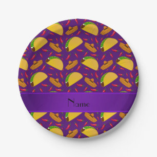 Personalisierter Name lila tacos sombreros Chili Pappteller