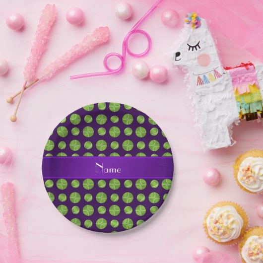 Personalisierter Name lila Tennisbälle Pappteller (Party)