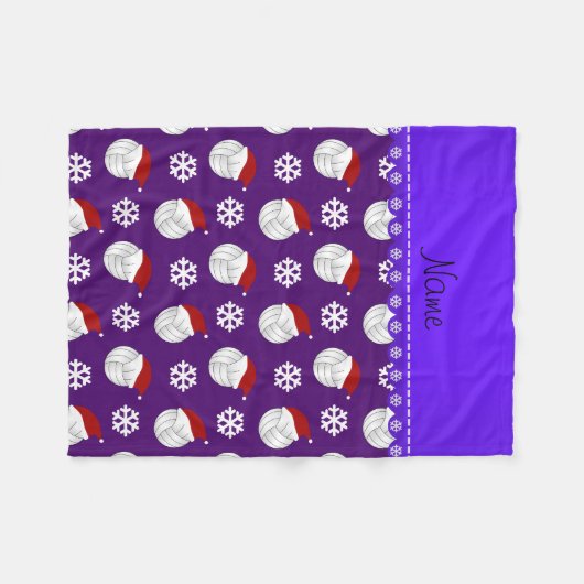Personalisierter Name lila Volleyballs Weihnachtsm Fleecedecke (Vorderseite (Horizontal))