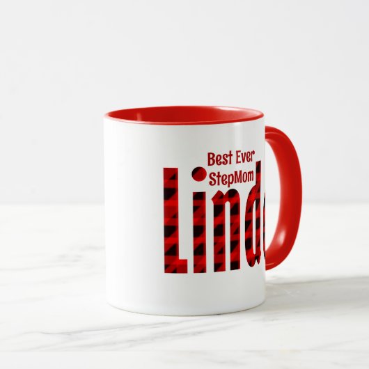 Personalisierter Name "Linda" Rote und Karierte Sc Tasse (VorderseiteRechts)