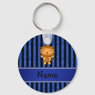 Personalisierter Name Löwe Blaue Glitzer Streifen Schlüsselanhänger