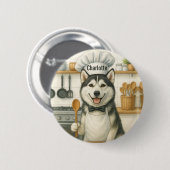 Personalisierter Name Lustiger Sibirischer Husky H Button (Vorne & Hinten)