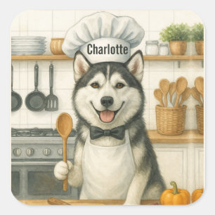 Personalisierter Name Lustiger Sibirischer Husky H Quadratischer Aufkleber