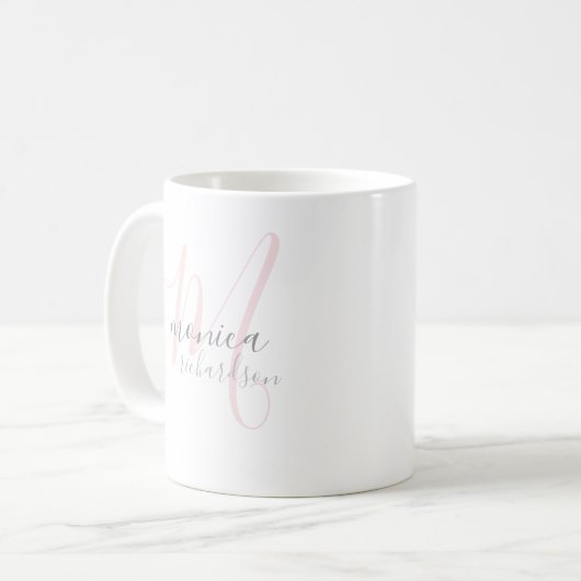 personalisierter Name. M Monogramm weiß Kaffeetasse (Vorderseite Links)