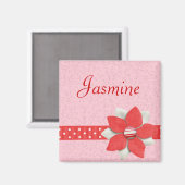 Personalisierter Name Magnet - Rotes Band und Blum (Vorderseite/Rückseite)