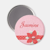 Personalisierter Name Magnet - Rotes Band und Blum (Vorderseite/Rückseite)