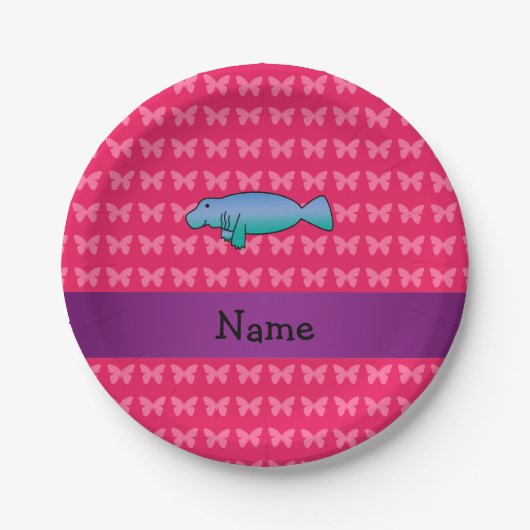 Personalisierter Name Manatee Rosa Schmetterlinge Pappteller (Vorderseite)
