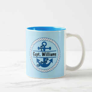 Personalisierter Name Marineblaues nautisches Anke Zweifarbige Tasse