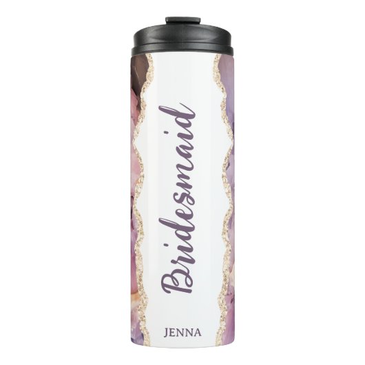 Personalisierter Name Marmor Brautjungfer Thermosbecher (Vorderseite)