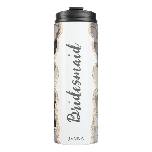 Personalisierter Name Marmor Brautjungfer Thermosbecher (Vorderseite)