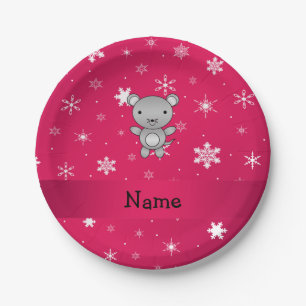 Personalisierter Name Maus rosa Schneeflocken Pappteller