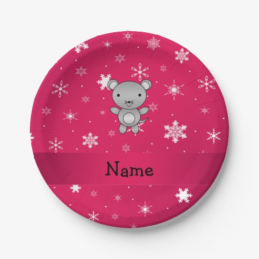 Personalisierter Name Maus rosa Schneeflocken Pappteller (Vorderseite)