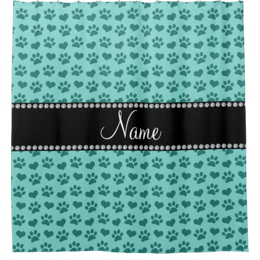 Personalisierter Name Meeresfrüchte und Pfoten Duschvorhang (Vorderseite)