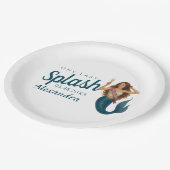 Personalisierter Name Mermaid Bachelorette Pappteller (Schrägansicht)