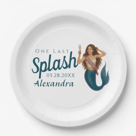 Personalisierter Name Mermaid Bachelorette Pappteller (Vorderseite)