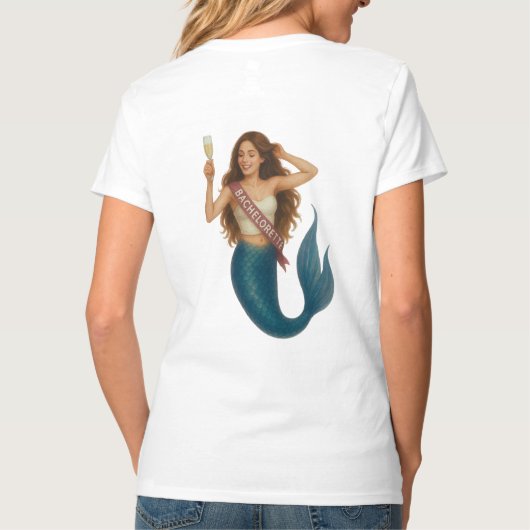 Personalisierter Name Mermaid Bachelorette T-Shirt (Rückseite)