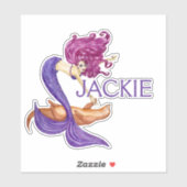 Personalisierter Name Mermaid Niedlich Lila Aufkleber (Blatt)