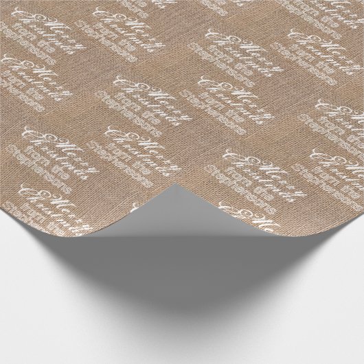 Personalisierter Name Merry Christmas Burlap Geschenkpapier (Ecke)