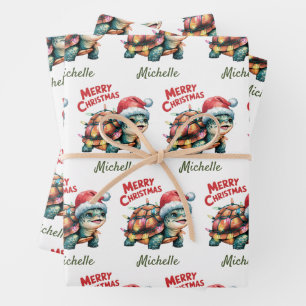 Personalisierter Name Merry Christmas Turtle in Sa Geschenkpapier Set