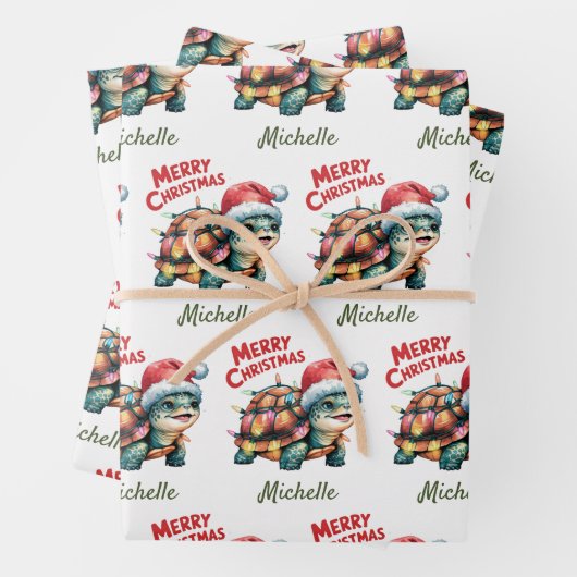 Personalisierter Name Merry Christmas Turtle in Sa Geschenkpapier Set (Beispiel)