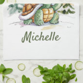 Personalisierter Name Merry Christmas Turtle in Sa Geschirrtuch (Gefaltet)