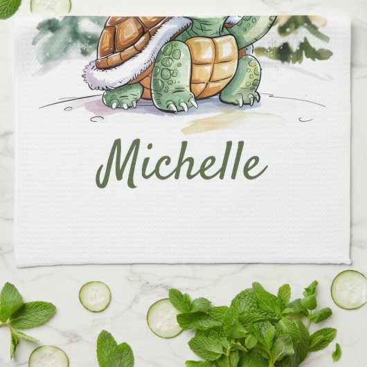 Personalisierter Name Merry Christmas Turtle in Sa Geschirrtuch (Gefaltet)