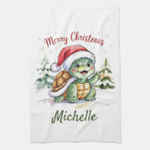 Personalisierter Name Merry Christmas Turtle in Sa Geschirrtuch (Vertikal)
