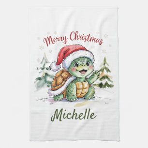 Personalisierter Name Merry Christmas Turtle in Sa Geschirrtuch
