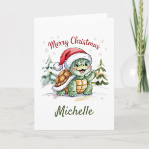Personalisierter Name Merry Christmas Turtle in Sa Karte