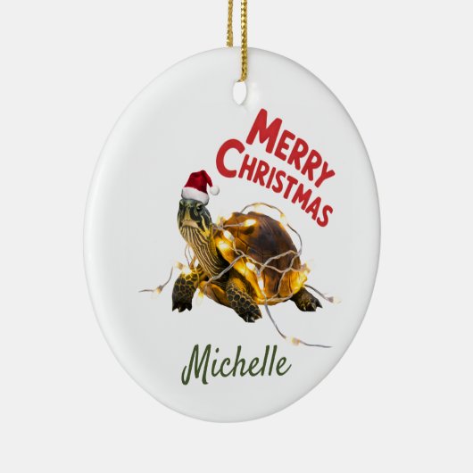 Personalisierter Name Merry Christmas Turtle in Sa Keramik Ornament (Rechts)