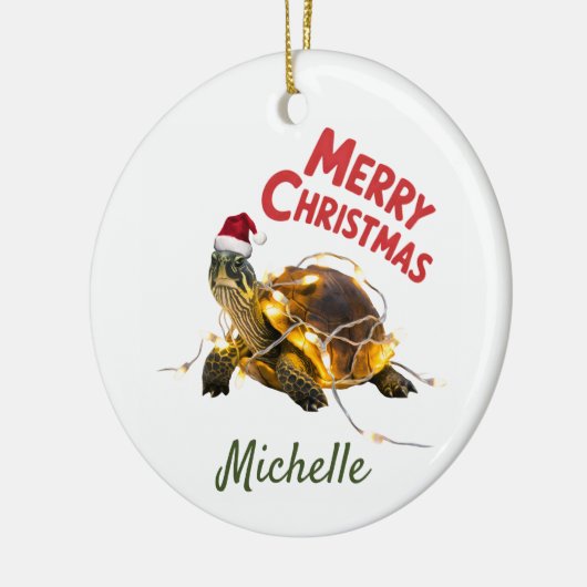 Personalisierter Name Merry Christmas Turtle in Sa Keramik Ornament (Links)
