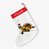 Personalisierter Name Merry Christmas Turtle in Sa Kleiner Weihnachtsstrumpf (Rückseite (Hängend))
