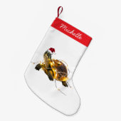 Personalisierter Name Merry Christmas Turtle in Sa Kleiner Weihnachtsstrumpf (Vorderansicht (hängend))