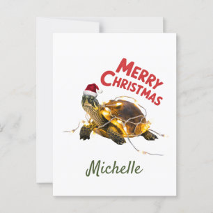 Personalisierter Name Merry Christmas Turtle in Sa Postkarte