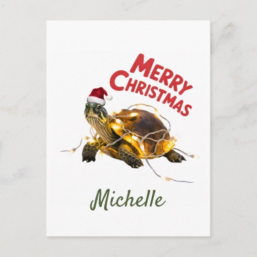 Personalisierter Name Merry Christmas Turtle in Sa Postkarte (Vorderseite)
