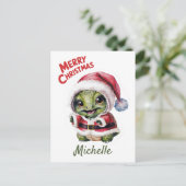 Personalisierter Name Merry Christmas Turtle in Sa Postkarte (Stehend Vorderseite)
